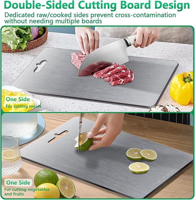 Titanium Cutting Boards for Kitchen [Set of 3], Double Sided Pure Titanium Cutting Board | Easy to Clean | Dishwasher Safe | Food-Grade Raw & Cooked Foods or Outdoor Camping Chopping Board