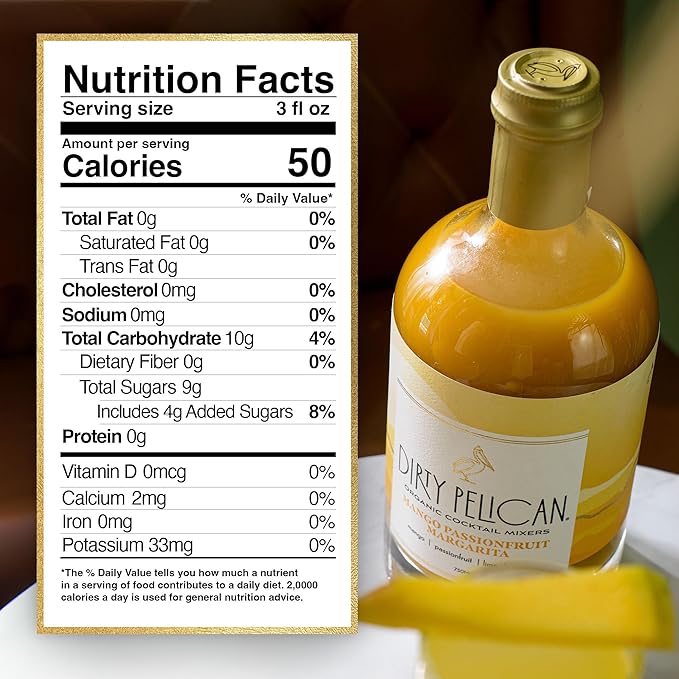 Dirty Pelican Cocktail Mixers - Mango Passionfruit Margarita - Skinny & Organic Drink Mixes for Cocktails - Low Calorie Mocktails - Low Sugar - Vegan - Gluten Free - No Preservatives - 750ml (1 Bottle)