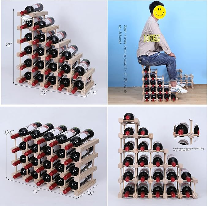 Wine Rack Small countertop Cabinet Stackable Storage Wooden freestanding Floor Wine Holder (20 Bottles)