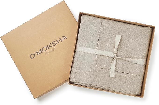 D'Moksha Homes Natural Linen Tablecloth for Rectangle Tables 60 x 84 Inch - Classic Hemstitch 100% Pure Linen Natural Table Cloth - Machine Washable Dining Tablecloth for Summer, Fall and Halloween