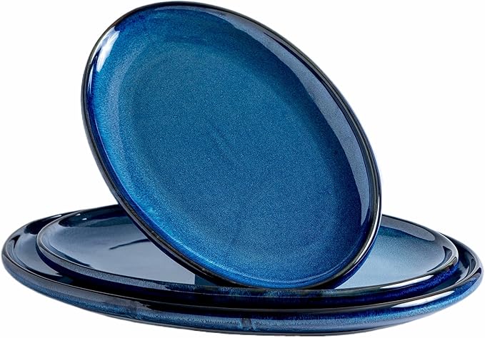 Ceramic Large Serving Platters- Set of 3 Oval Platters for Entertaining. Modern Kitchen Dishes for Dinner, Fruit, Salad, Turkey, etc. Oven, Dishwasher Safe, 15.75" / 13.75" /12",Royal Blue