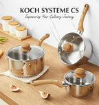 KOCH SYSTEME CS Stainless Steel Pots, 6 Piece Sauce Pan Set with Lids, 1QT, 2QT, 3QT Stainless Steel Saucepan with Cool-Touch Handles, 5-layers Base Pots, Induction Compatible Sauce Pan, Pot Set