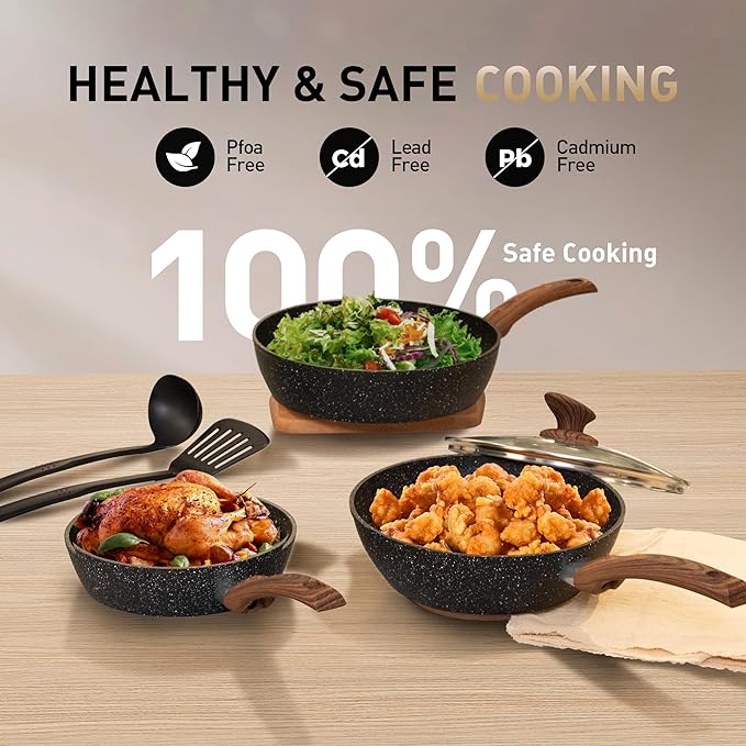 MAISON ARTS Pots and Pans Set Non Stick, 30 Piece Kitchen Cookware & Bakeware Sets with Granite Coating, Pots and Pans Sets for Cooking Nonstick, Black