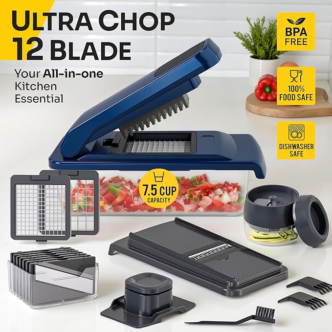UltraChop All-in-One Vegetable Chopper, Veggie Food Chopper with Container, Spiralizer, Mandoline Slicer Dicer, Onion Mincer, French Fry And Salad Cutter, Home Essentials & Kitchen Gadgets