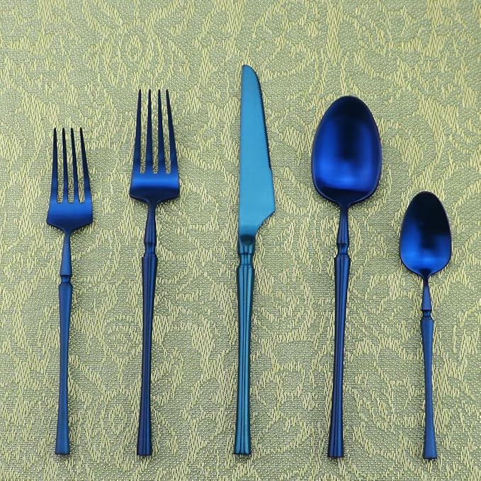 Gugrida Unique & Beautiful Flatware Set - 20 Piece Iridescent Silverware Sets | 18/10 Stainless Steel Reusable Cutlery Set | Blue Utensils Service For 4 with Dessert Fork, Knife, Spoon, Dinner Fork