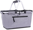 Picnic Basket, SIYUAN Collapsible Shopping Basket Insulated with 2 Handles 27L Large Cooler with Lid Portable Folding Grocery Market Tote Bag, Grey