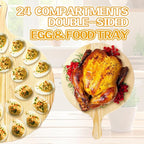 24 Holes Deviled Egg Platter,Wooden Round Deviled Egg Tray,Charcuterie Board Tray Holder Carrier for Kitchen Countertops,Serving Tray,Pizza,Pies,Barbecue,Snacks