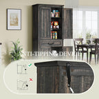 DWVO 71" Tall Kitchen Pantry Cabinet, Farmhouse Freestanding Storage Cabinet with Doors, Drawer and Adjustable Shelves for Kitchen, Living Room, Dining Room, Rustic Dark Oak