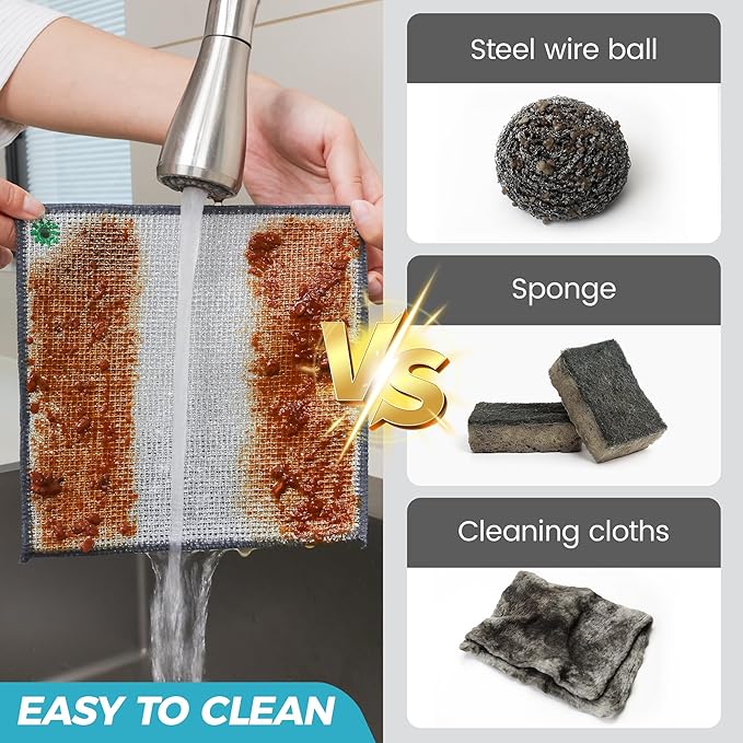 24 PCS Non Scratch Wire Dishcloth, Cleans Fast Without Scratching, Stands Up to Stuck-on Grime, Multi-Surface Safe, Wire Dishwashing Rag Cleaning Power for Everyday Jobs 7.87“ x 7.87”