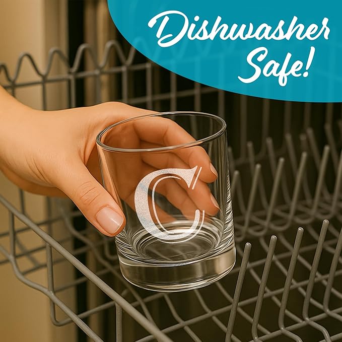 On The Rox Drinks (C-Monogram) - 4 Piece Set of 11 Ounce Engraved Heavy Base Rocks Glasses Elegant Glass-Multi-Purpose Beverage-Rocks Glass- Gift for any Occasion