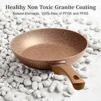 Healthy Nonstick Granite Cookware Set - 3 Pcs, Induction Skillets With Lids, PFOA Free, No Toxic Egg Omelette Frying Pan