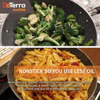 DaTerra Cucina - 13" Nonstick Ceramic Wok with Lid - Made in Italy - High Heat Resistant Nonstick Cookware - Oven Safe, PTFE, Cadmium, Lead & PFOA free - Volcanic Black Speckled