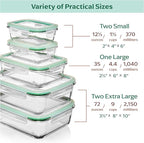 Fusion Gourmet Large Glass Food Storage Containers with Lids [5 Pack, 72 oz, 9 Cup], Airtight, Leakproof, Microwave and Oven Safe Borosilicate Glass