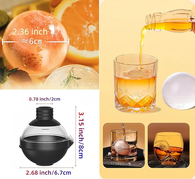 【Set of 4】 Ice Ball molds for cocktails, Bourbon, Whiskey Round Silicone Sphere Ice Molds with Funnel, Large Ice Cube Maker 2.4 Inch Ice big Balls trays, 2-in-1 Funnel Lid W-K8 (Deep Green)