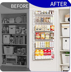 MIAOLI Over the Door Organizer, White 6-Tier Pantry Door Organizer with Adjustable Basket, Hanging Spice Rack Cabinet Door Shelves, Laundry Room Organization and Storage