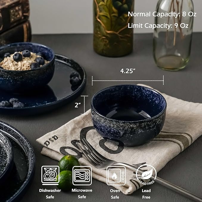 S&Q'S CERAMICS Ceramic Small Bowls for Kitchen, Set of 6, 9 oz Ice Cream Bowls, Small Bowl Set for Dipping, Breakfast, Oatmeal, Microwave and Dishwasher Safe (Navy Blue)