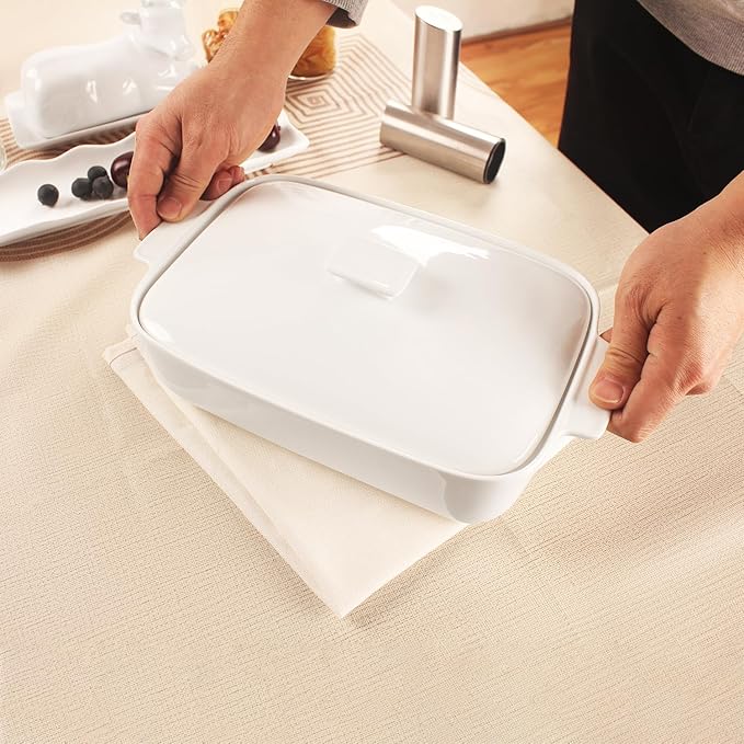 10" x 7" Casserole Dish 1.7 Quart Ceramic Bakeware Set with Lids, Chip and Crack Resistant Ceramic Casserole Dish with Handle 11.6 In, Microwave, Dishwasher, Oven, Freezer and Fridge Safe