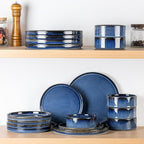 TheTerra Ceramic Dinnerware Sets for 6, 18 Pieces Porcelain Lightweight Speckled Plates and Bowls Sets, Scratch Resistant Dish Set, Oven & Microwave & Dishwasher Safe, Starry Blue