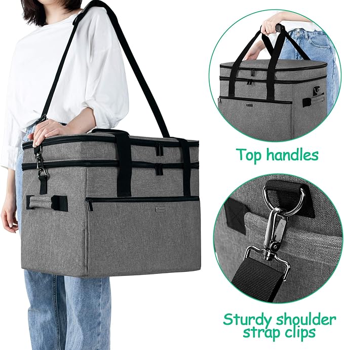 Yarwo Large Slow Cooker Travel Bag Compatible with Crock-Pot/Hamilton Beach 8-10 Quart, Double Layers Slow Cooker Carrier Case for Kitchen Appliance and Accessories, Upgraded Version, Gray (Bag Only)