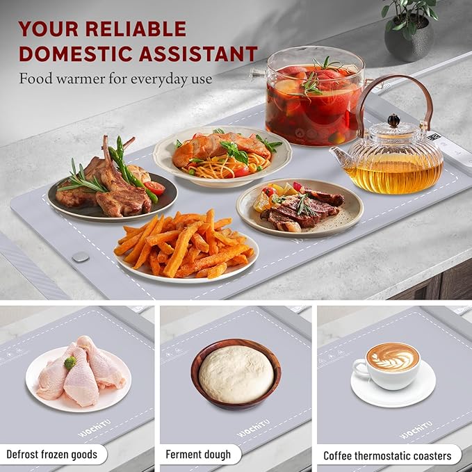 Food Warming Mat WochiTV Electric Warming Tray with 6 Level Temperature Control and 6 Hours Timer Extra Large Food Warmer Perfect for Parties Gatherings Buffet (Gray)