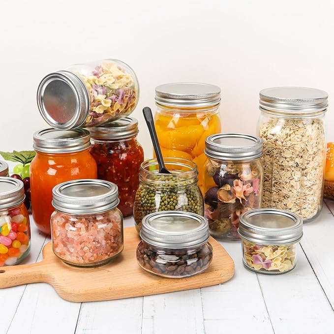 DHSBTLS 32 oz Glass Mason Jars, 12 Pack Wide Mouth Glass Canning Jars with Silver Aluminum Lids and Bands, Airtight Jars for Food Storage, Canning, Overnight Oats, Fermenting, Pickling, Decor