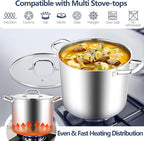 E-far 12 Quart Cooking Stock Pot, Large Stainless Steel Pot for Canning Simmering Stewing, Heavy Duty Cookware with Tri-ply Base for Induction Gas Stoves, Soup Pots with Glass Lid, Dishwasher Safe