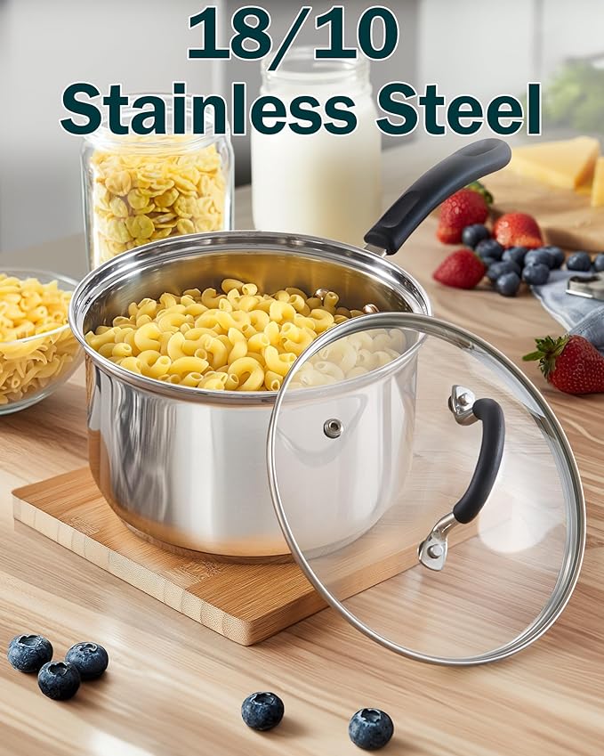 Cook N Home Stainless Steel Cookware Sets 10-Piece, Pots and Pans Kitchen Cooking Set with Stay-Cool Handles, Dishwasher Safe, Silver