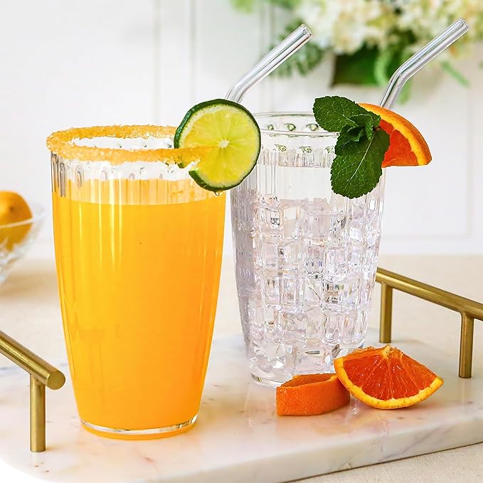 Kate Aspen Clear Ribbed Acrylic Glasses Drinkware Set of 8, 21 oz, Plastic Tumblers, Tumblers & Water Glasses, BPA-Free Plastic Cups Reusable for Cocktails,Pool Parties & Outdoor Entertaining