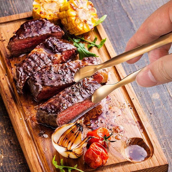 JCREN 12 Pcs Small Serving Tongs, 4" Rose Gold Appetizer Tongs for Parties & Catering, Food-Grade 304 Stainless Steel