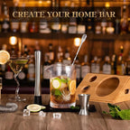 Cocktail Mixing Glass, veecom 6 Piece Crystal Bar Mixing Glass Bartender Set with Bamboo Stand, 18oz Old Fashioned Kit Cocktail Beaker Glass Set with Strainer, Muddler, Spoon, Jigger