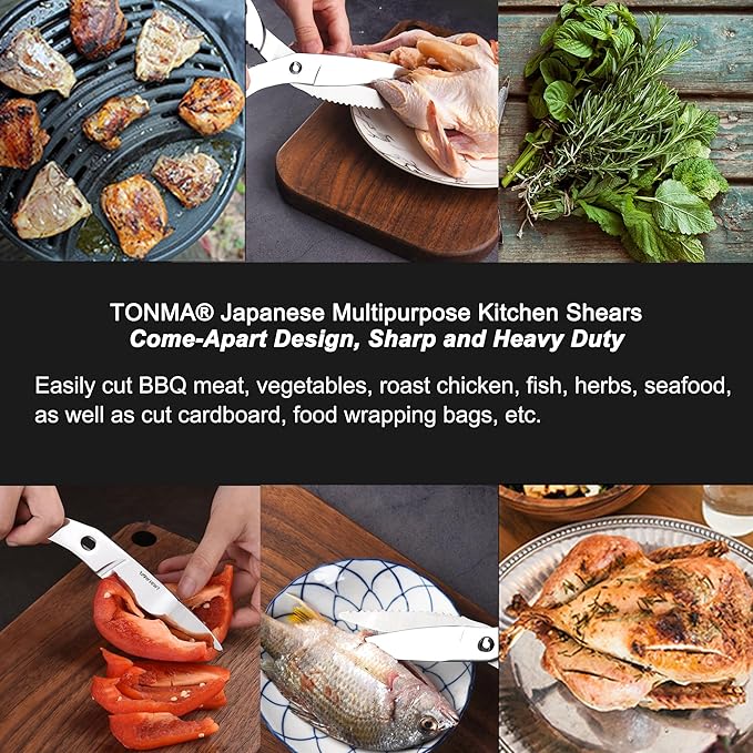 TONMA Detachable Kitchen Shears Heavy Duty [Made in Japan] 9.5 Inch Premium Stainless Steel Come Apart Kitchen Scissors Dishwasher Safe, Mirror Finish, Right Handed