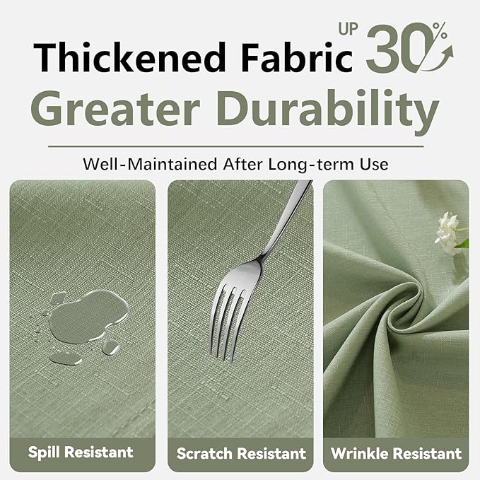 Laolitou Table Cloth Rectangle Linen Waterproof Textured Green Tablecloth, Washable Wrinkle Free Spill Proof Fabric Tablecloths for Dining Table Farmhouse Kitchen Holiday, 52x70 Inch