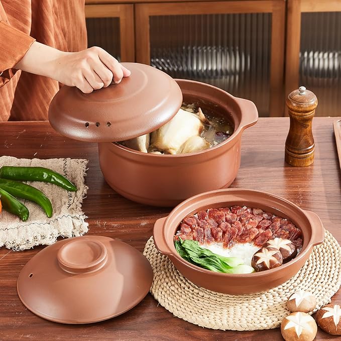 Unglazed Terracotta Ceramic Casserole Dish, Clay Pot, Earthen Pot Cookware with Lid for Dinner and Party, Stockpot for Rice Hot Pot, Stew, Bakeand Serve Oven Safe-Heat Resistant (1.3QT/1.4L)