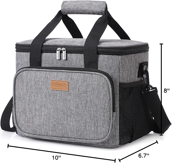 Lifewit Medium Lunch Bag Insulated Lunch Box Soft Cooler Cooling Tote for Adult Men Women, Gray 12-Can (9L)