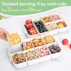 LUXEAR Divided Serving Tray with Lid and Handle 2Pack Snack Box Charcuterie Container Dishwasher Safe 8 Compartment Snack Platters Portable Organizer for Fruits, Candy, Snacks, Picnic, Party&Travel