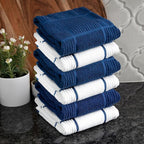 T-fal Solid & Checked Parquet Kitchen Towels: Highly Absorbent, Super Soft Long Lasting - 100% Cotton, 16"x26" Dish Towels for Cleaning & Drying Dishes, Pans, Glassware, Countertops, 6-Pack, Blue