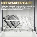 Over the Sink Colander - Strainers and Colanders - Stainless Steel Strainer - Expandable Sink Colander with Rubber Grip for Strain, Drain, Rinse Fruits, Vegetables, Home Kitchen Essentials