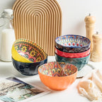 Cereal Bowls Set of 6, Bohemian Soup Bowls, 30 oz Colorful Ceramic Serving Bowls for Kitchen, Breakfast, Boho Decorative Bowl, Microwave Oven Safe Bowl for Salad, Pasta, Oatmeal