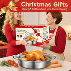 Roasting Pan, 21x13x11 Inch, Silver, Rectangular, Stainless Steel, 25LB Capacity, Turkey & Chicken Roaster with Rack and Lid