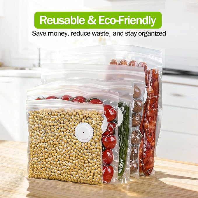 Vacuum Sealer Bags for Food, BPA-Free Food Storage Bags, Freezer, Microwave – Odor-Resistant, Leak-Proof – Compatible with Auletor Mason Jar Vacuum Sealers (10PCS)