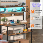 Aheaplus Bakers Rack with Power Outlet, Microwave Stand, 5 Tiers Coffee Bar Station with Led Lights, Kitchen Storage Shelf with 6 S-Shaped Hooks, Kitchen Rack Coffee Bar Stand, Rustic Brown