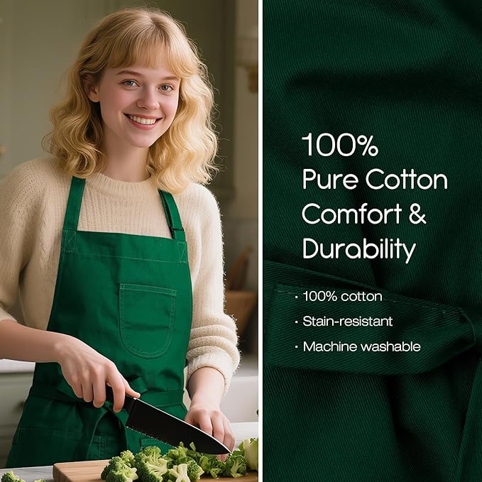 Unisex Apron with Pockets for Cooking, Salon & Art - 100% Cotton Adult Kitchen, Chef, Stylist Apron