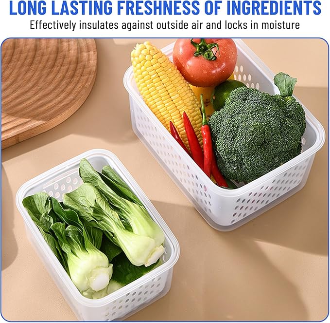 Large Fruit Containers for Fridge - Leakproof Food Storage Containers with Removable Colander - Dishwasher safe Produce Containers Keep Fruits, Vegetables, Berry, Meat Fresh longer (2)