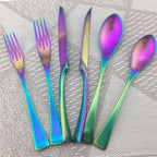 Rainbow Silverware Set, 24-Piece Stainless Steel Flatware Set Service for 4, Tableware Cutlery Set for Home and Restaurant, Knives Forks Spoons, Matte Finish, Dishwasher Safe (Rainbow)