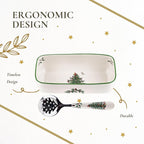 Spode Christmas Tree Cranberry Sauce Serving Dish with Slotted Spoon (8"x 4.25") - Rectangular Holiday Server with Holiday Motif - Dishwasher, Microwave, Freezer Safe Serveware for Entertaining