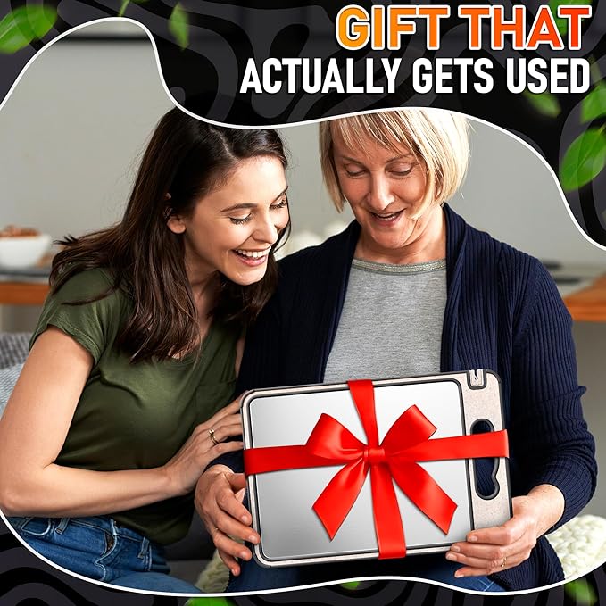 Titanium Cutting Board for Kitchen 14.3"x9.8" - Double Sided Metal Cutting Board Titanium GR1 for Meat & Wheat Straw PP for Fruits - Non-Slip, Built-in Knife Sharpener, Garlic Grater & Juice Grooves