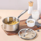1-Quart Saucepan with Lid, Tri-Ply Stainless Steel Pot with Stay-Cool Handle & All Cooktop Compatibility (Gas, Ceramic, Electric) - Silver Hammered