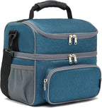 FlowFly Double Layer Cooler Insulated Lunch Bag Adult Lunch Box Large Tote Bag for Men, Women, With Adjustable Strap,Front Pocket and Dual Large Mesh Side Pockets