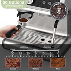 Semi-Automatic Espresso Machine, 20 Bar Professional Coffee Maker with Grinder, 1450W Fast Heating, 30 Grind Settings, Milk Frother Steam Wand, 2.8L Water Tank,Home & Kitchen Espresso Machines, Silver