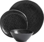 Gibson Home Yoko Round Melamine Plastic Dinnerware Set, Service for Four (12pcs), Matte Black
